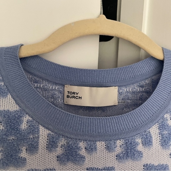 TORY BURCH Logo Bouclé T-Shirt Dress Blue Hydrangea/White short sleeve - Picture 3 of 7